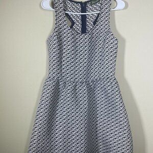 Maude Youth Girls Sleeveless Navy & White Geometric Print Fit & Flare Dress L